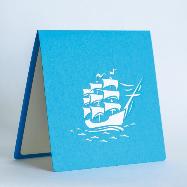 Ship with Yellow Sails 3D Greeting Card