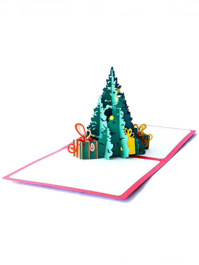 Merry Christmas Greeting Card with large 3D Christmas Tree