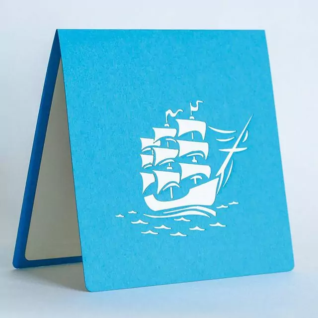 White Ship with Red Sails 3D Greeting Card