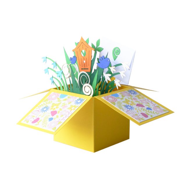 Yellow 3D Greeting Box with Flowers