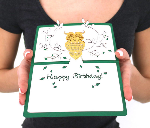 Happy Birthday Greeting Card with 3D Owl