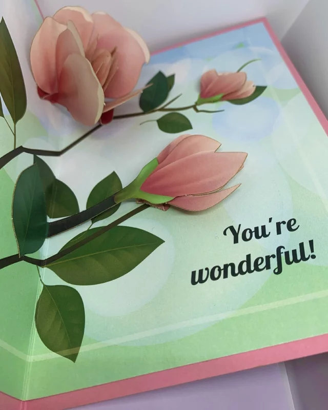 Pink Flowers Greeting Card with "You're Wonderful" Message - Image 3